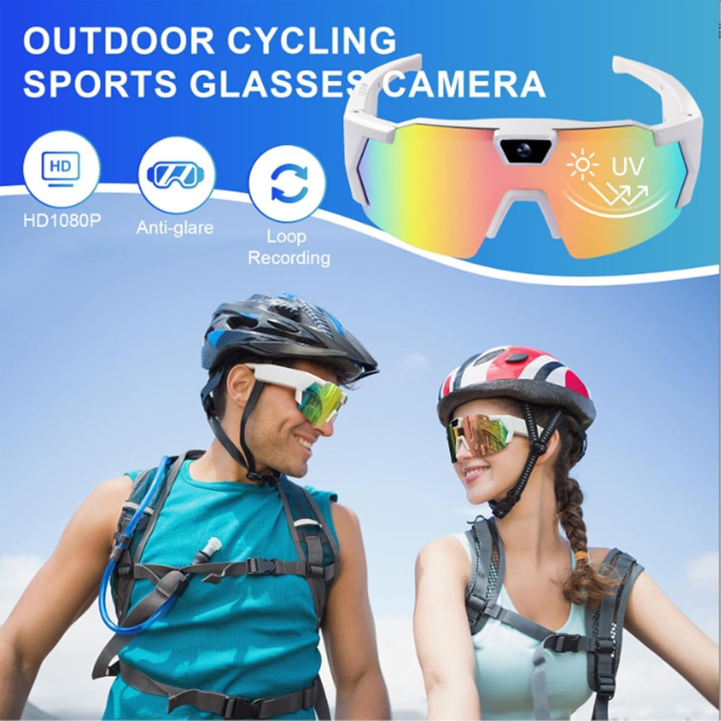 Wiher Smart Camera Glasses, 4k POV Sports Glasses HD Recording Video, Cycling Action Sunglasses, Wearable Audio Take a Picture Wireless Photography Shooting VCR，Suitable for Men and Women(Blue)