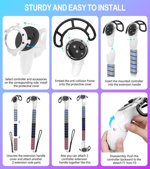 3 in 1 Handle Attachments for Meta Quest 3 Controller Grips Accessories, VR Handle Extender Extension Grips for Oculus Quest 3 Beat Saber, Golf Club, Gorilla Tag Long Arms, Rowing Crew White
