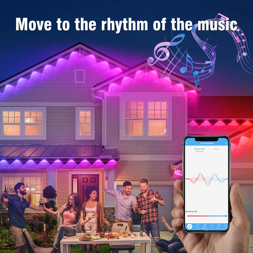 Permanent Outdoor Lights 150ft, Christmas Outdoor Lights Smart RGB+IC App Control with 48 LEDs, LED Eaves Lights IP67 Waterproof, House Roof Outdoor Lighting for Party, Daily, Halloween,Garden