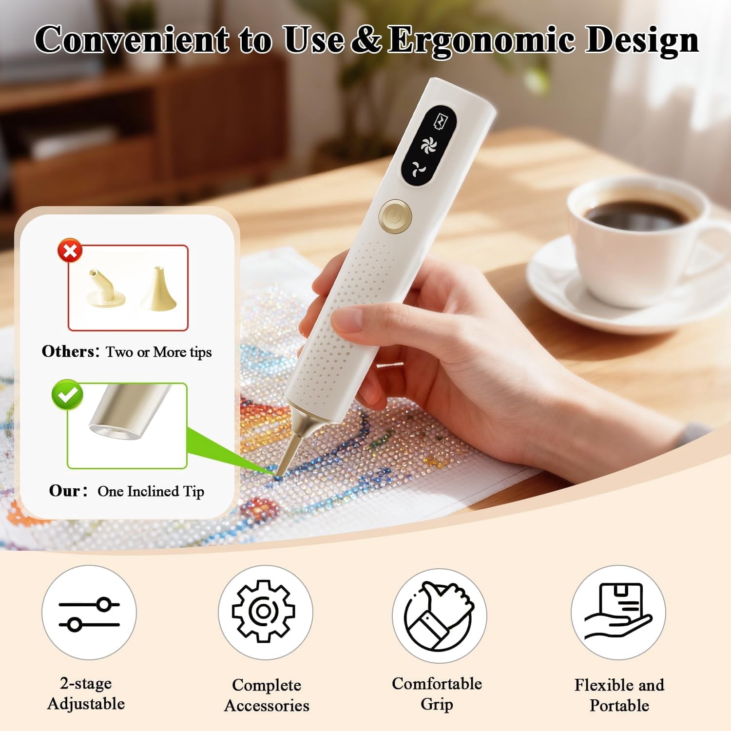 Wiher Diamond Art Pens, Vacuum Diamond Painting Pen no Wax Needed, Cordless & Quiet, Rechargeable Battery, Lightweight Design, Diamond Art Accessories for Adults, Gift for Diamond Art Fan, White