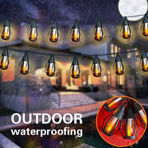Solar Lights Outdoor String Lights, 30FT Solar String Lights Outdoor Waterproof Warm White with 10 Flickering Flame Light Bulbs, Patio Lights for Garden Backyard Gazebo Party Halloween Decoration