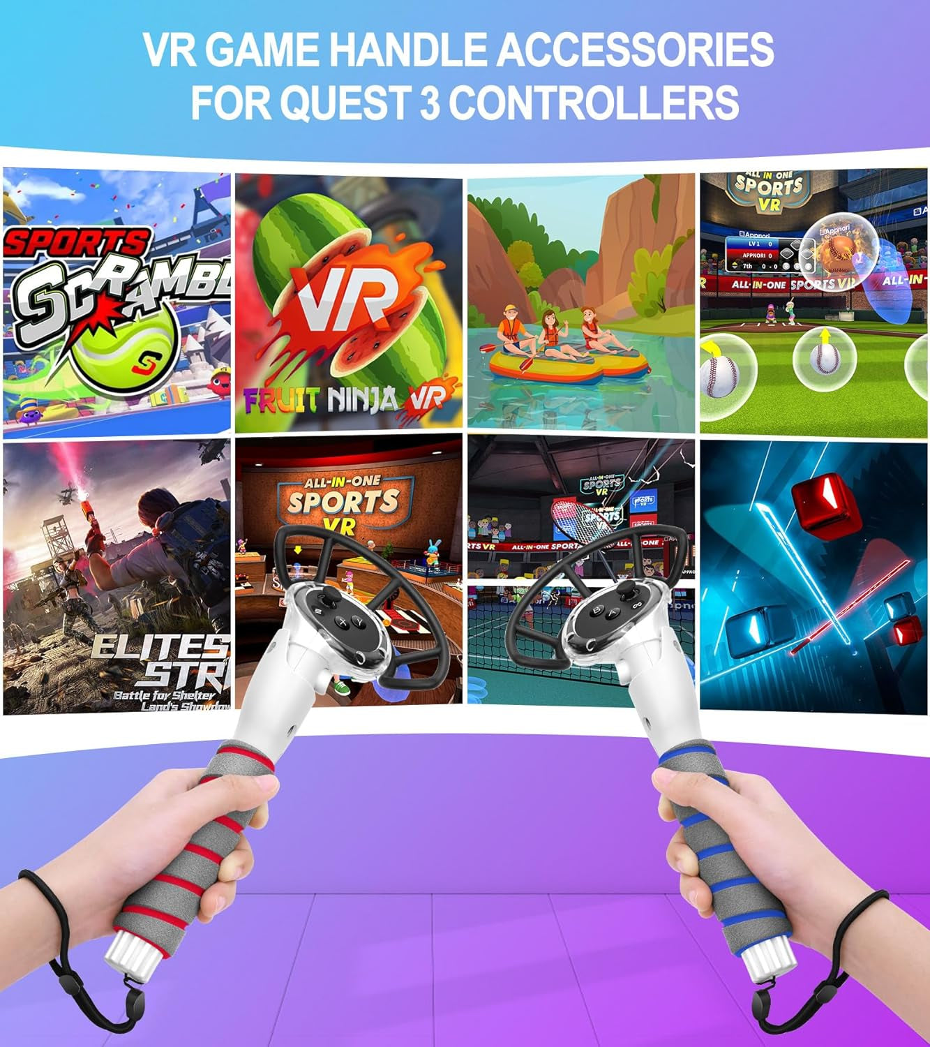 3 in 1 Handle Attachments for Meta Quest 3 Controller Grips Accessories, VR Handle Extender Extension Grips for Oculus Quest 3 Beat Saber, Golf Club, Gorilla Tag Long Arms, Rowing Crew White
