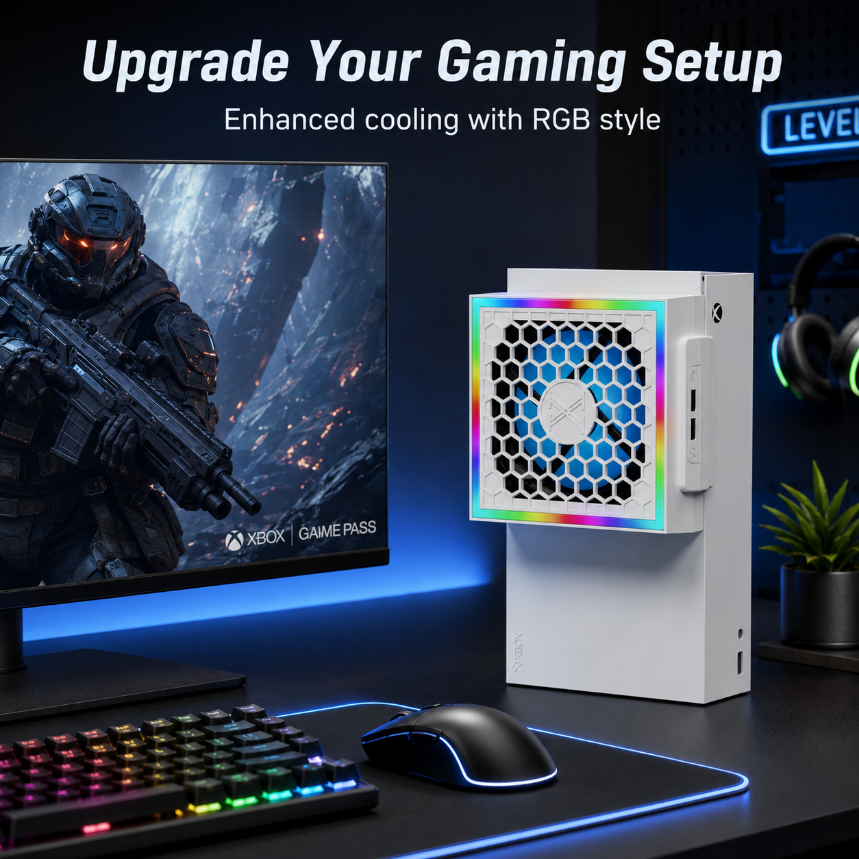 Mute Cooling Fan for Xbox Series S, High Speed RGB Fan Cooler System for Xbox Series S Console, 3 Adjustable Fan Speed, Low Noise, Fits Horizontal or Vertical Placement,White