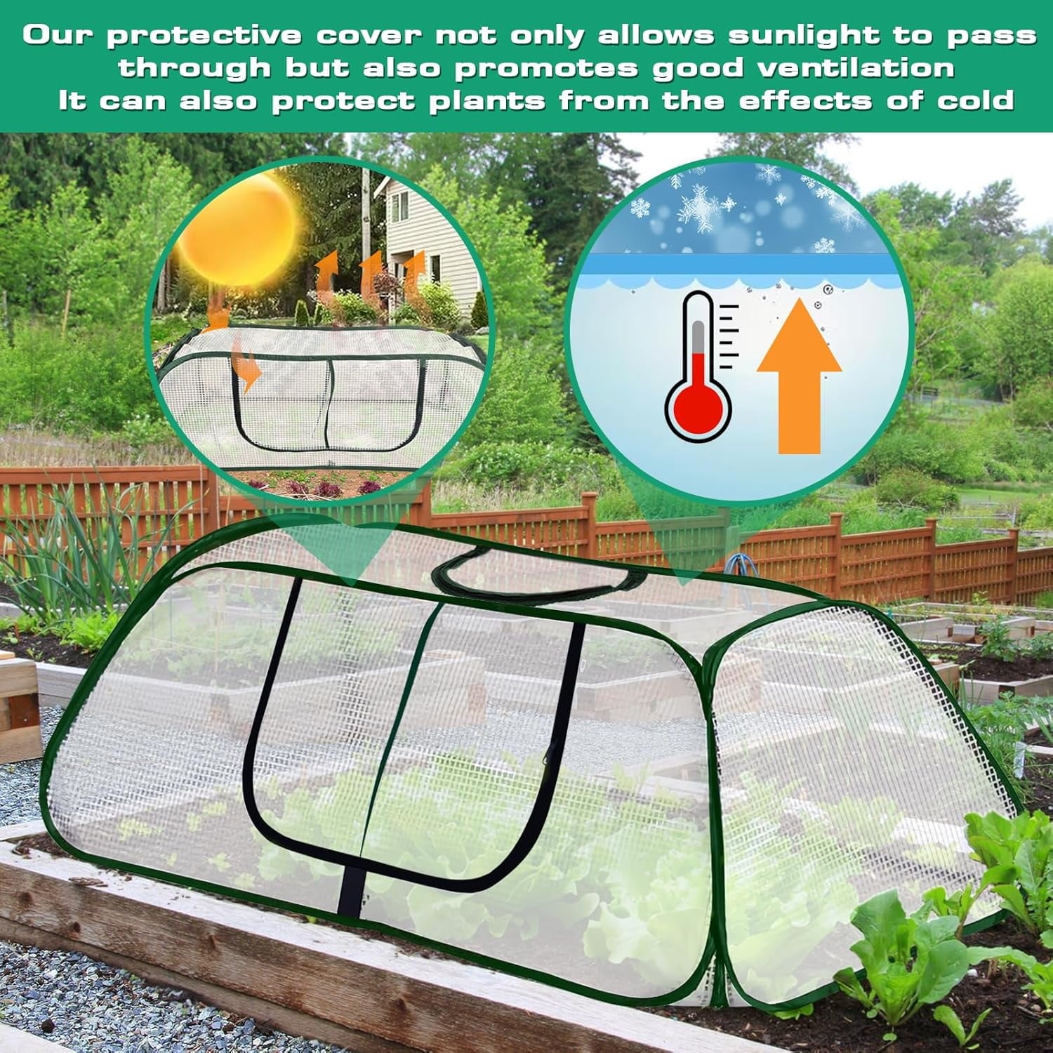 Garden Plant Covers Garden Covers with Roll-up Zipper Door Raised Garden Bed Cover Garden Row Plants Cover Accelerator Greenhouse Cover for Protecting Seedlings Fruits Vegetable Rows