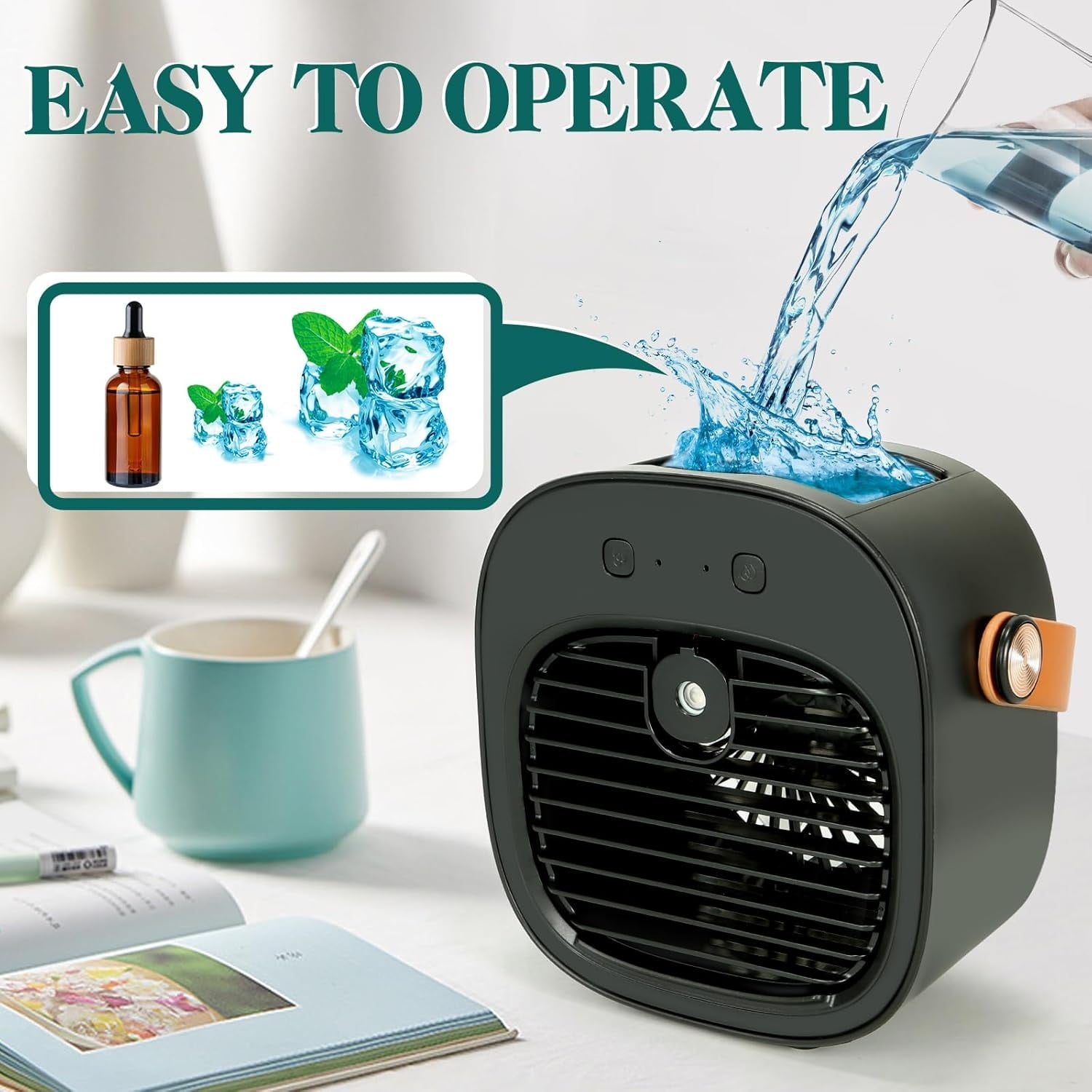 Air Fan Portable Rechargeable Personal Air Cooler Quiet Mini Air Conditioner Fan with 3 Speeds Desk Cooling Fan for Bedroom Car Home Camping Travel and Office