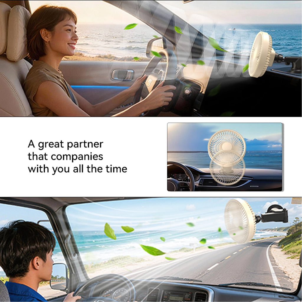 Car Fan Rechargeable Car Fan with 3 Speeds Low Noise Strong Magnetic/Vacuum Suction Cup No Trace Removable Car Suction Cup Fan for Vehicle Truck Suv Car Van Rv Pickup