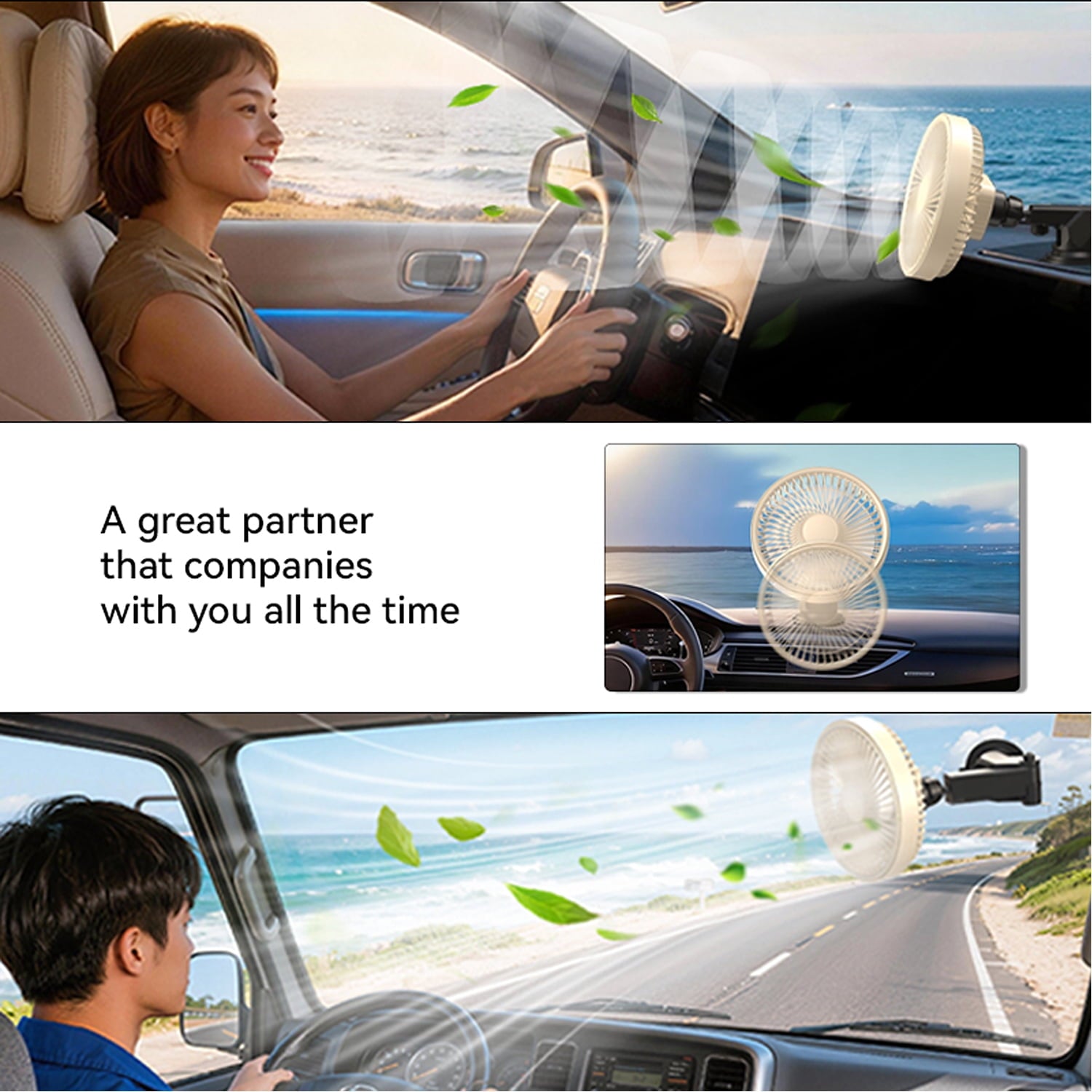 Car Fan Rechargeable Car Fan with 3 Speeds Low Noise Strong Magnetic/Vacuum Suction Cup No Trace Removable Car Suction Cup Fan for Vehicle Truck Suv Car Van Rv Pickup