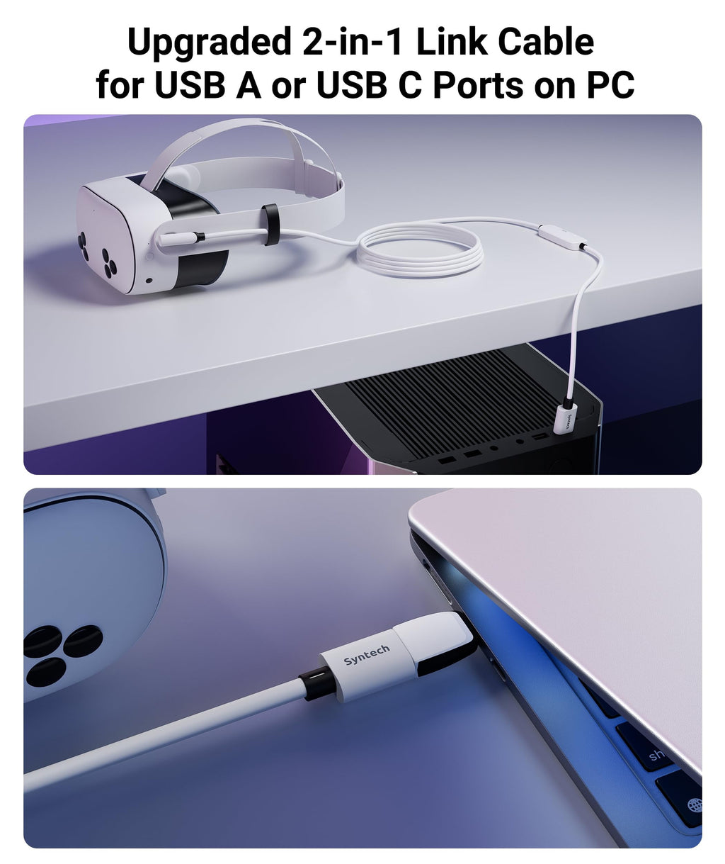 VR Link Cable with Charging 16FT Compatible with Oculus/Meta Quest 3S/3 Accessories Quest2/Pro Pico4 Link Cable for SteamVR Charge & Link Simultaneously