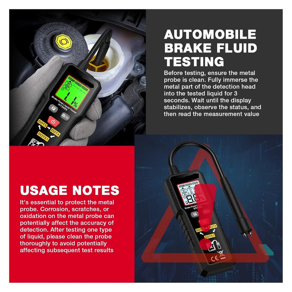 8.5-inch Digital Brake Fluid Tester Brake Fluid Moisture Tester with Light LCD Screen Data Hold 3 Colors Alarm for Auto Care for DOT3 DOT4 DOT5.1