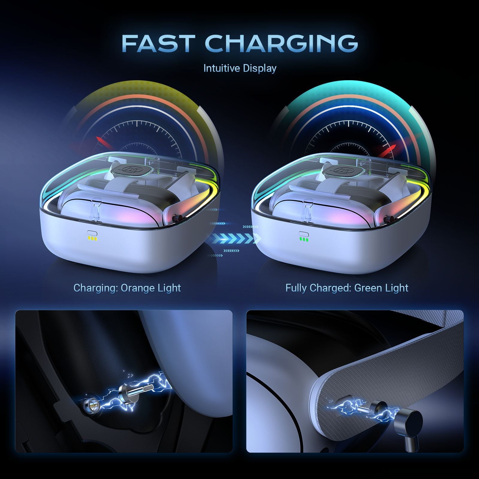 Portable Charging Storage Case for Meta Quest 3/Quest 3S with RGB LED Light Charging Dock for Quest 3 Accessories Magnetic Charging Station for Meta Quest 3 VR Headset with 2 Batteries