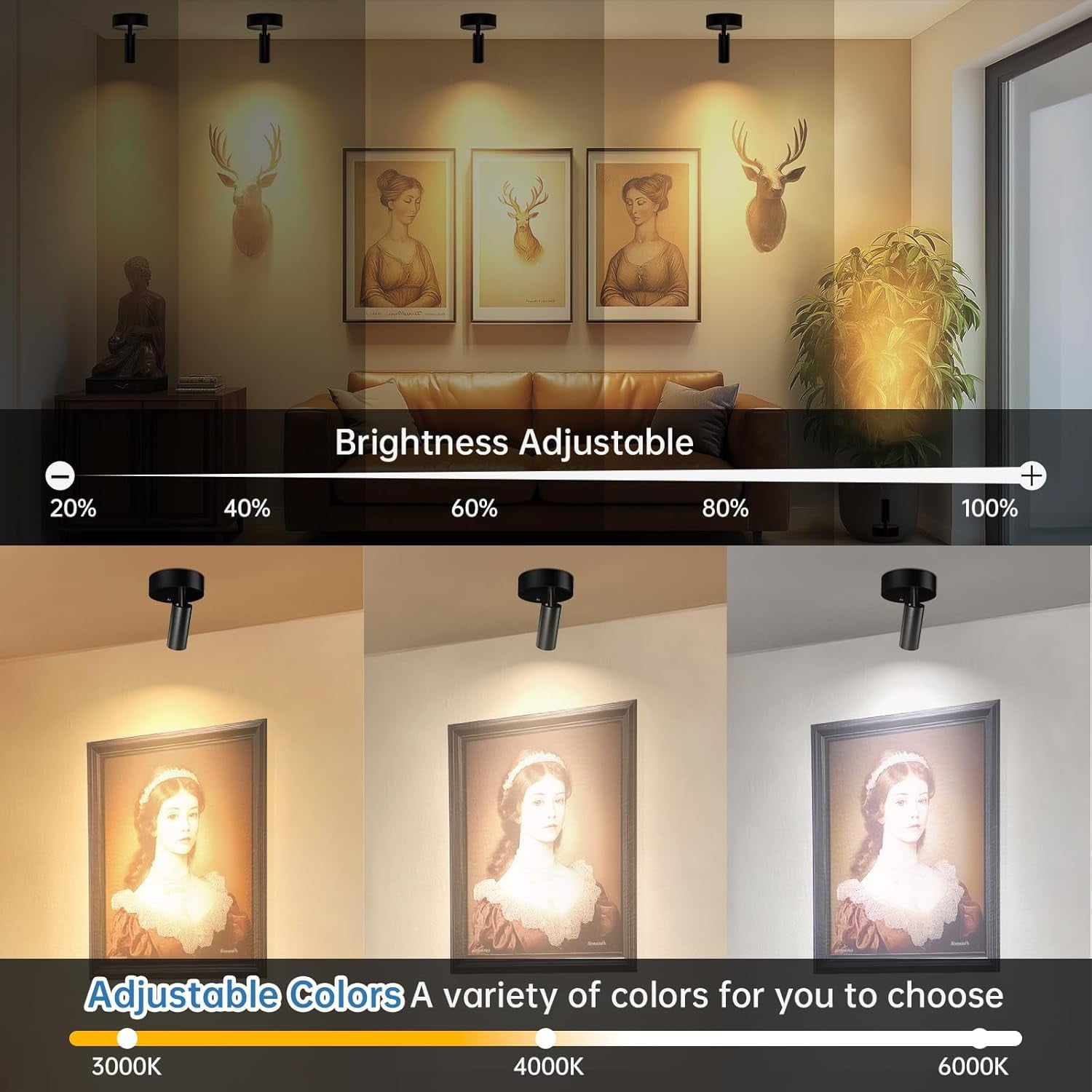 Wireless Led Spotlight Indoor Rechargeable Uplighting Indoor with Remote Dimmable 350° Rotate Battery Powered Ceiling Spotlight for Artwork Painting Tree Black 1pcs