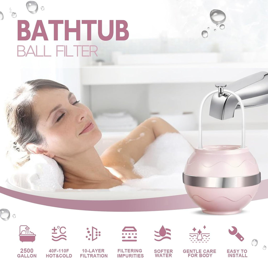 Bath Filter for Tub Shower Water Filter with Overflow Filter for Bathtub Bath Water Filter 2500 Gallons Removes Contaminants & pH Balancer Improved Skin Hair and Nail Condition
