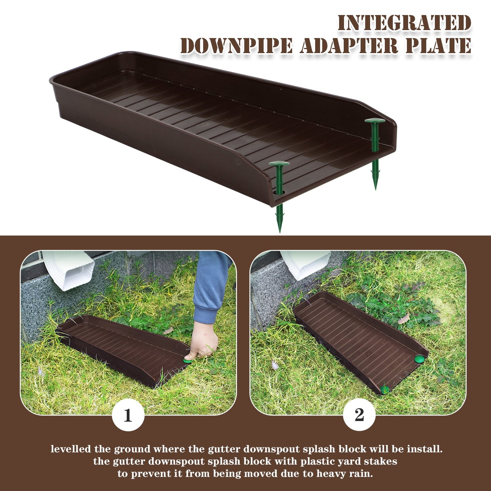 Gutter Downspout Splash Block 4 PCS Rain Gutter Guard Downspout Extensions 16 Drain Gutter Guard Diverter Fixable Rainwater Drainage to Protect House Foundations Foundation Water Diverter Brown