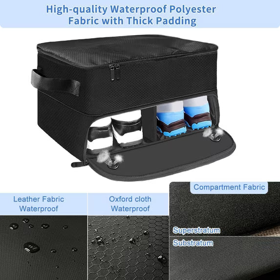 Golf Trunk Organizer Storage, 2 Layer Waterproof Storage Locker with Separate Compartment, 2 Pair Shoes and Accessories Storage for Balls, Tees, Clothes, Gloves, Accessories, Foldable