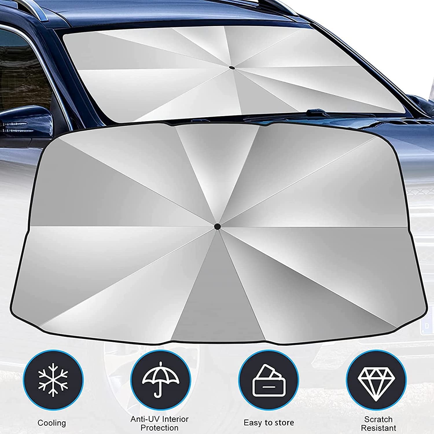Car Windshield Sun Shade Umbrella Foldable Block UV Rays and Heat Sun Visor Protector Car Window Shades Fits Most Vehicle Models