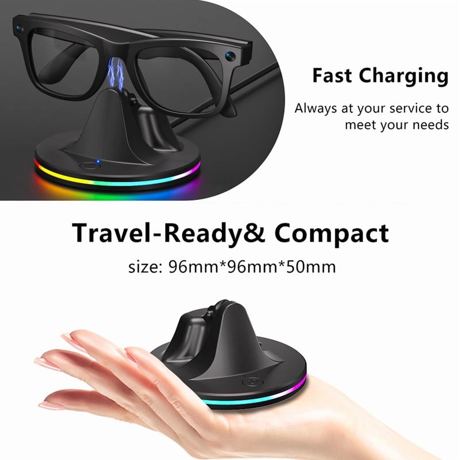 Charging Station for Meta Wayfarer/Skyler/Headliner Portable Charging Dock Compatible with Oakley Meta HSTN RGB Travel Charging Stand with Cable LED Indicator