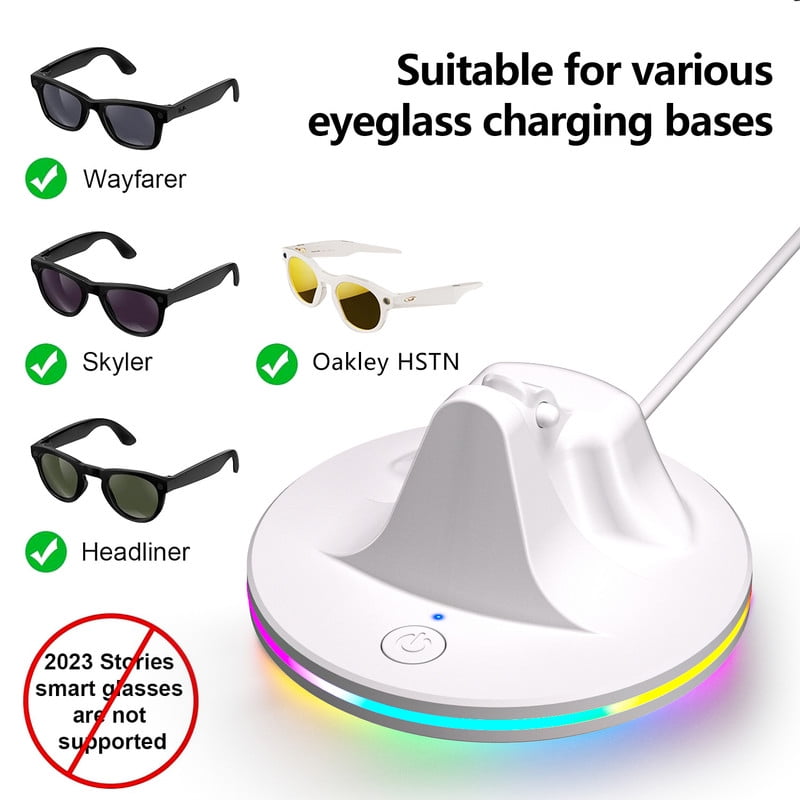 Charging Station for Meta Wayfarer/Skyler/Headliner Portable Charging Dock Compatible with Oakley Meta HSTN RGB Travel Charging Stand with Cable LED Indicator White