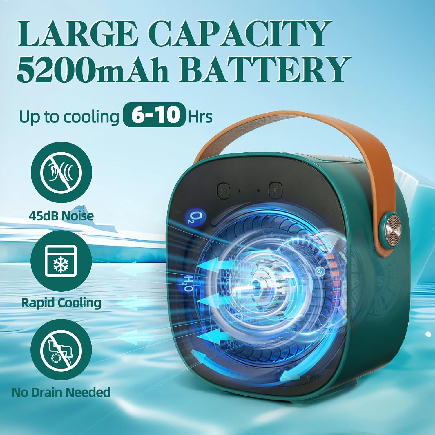 Air Fan Portable Rechargeable Personal Air Cooler Quiet Mini Air Conditioner Fan with 3 Speeds Desk Cooling Fan for Bedroom Car Home Camping Travel and Office