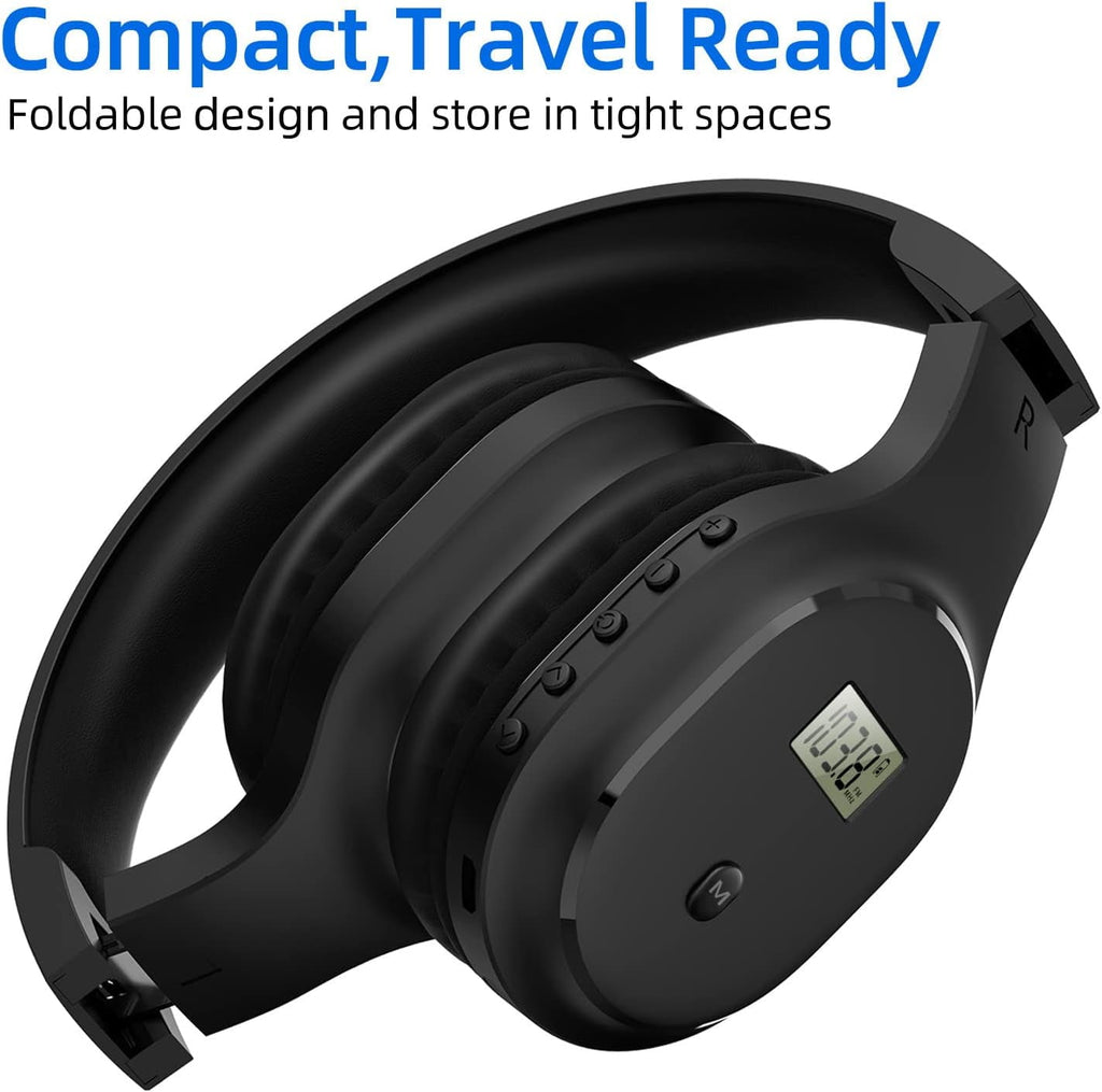 FM Radio Headphones with Bluetooth Rechargeable Portable Headset with Built-in Microphone Lightweight and Comfortable Ear Muffs for Jogging Cycling