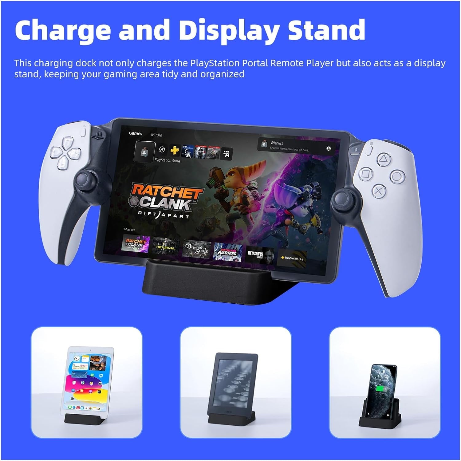 Prociv Charging Station for Playstation Portal Remote Player PS Portal Charger Dock Stand with Type C Plug Playstation 5 PS5 Portable Accessories Stand Charger Station Black