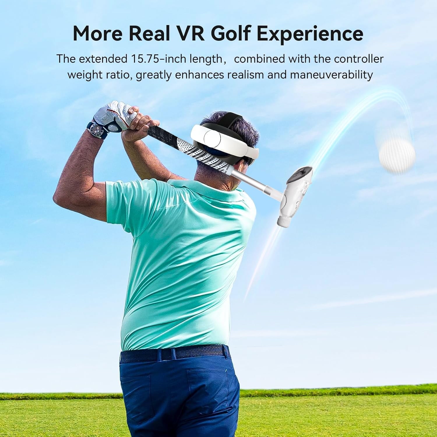 VR Golf Club Handle for Meta Quest 3S/Quest 3/Oculus Quest 2 90 Degree Virtual Reality Baseball Controller Attachment Simulator Real Golf Game