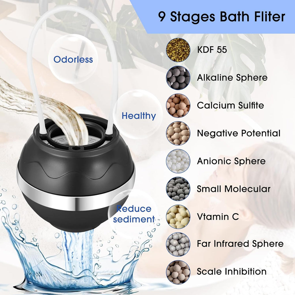 Bath Filter for Tub Shower Water Filter with Overflow Filter for Bathtub Bath Water Filter 2500 Gallons Removes Contaminants & pH Balancer Improved Skin Hair and Nail Condition