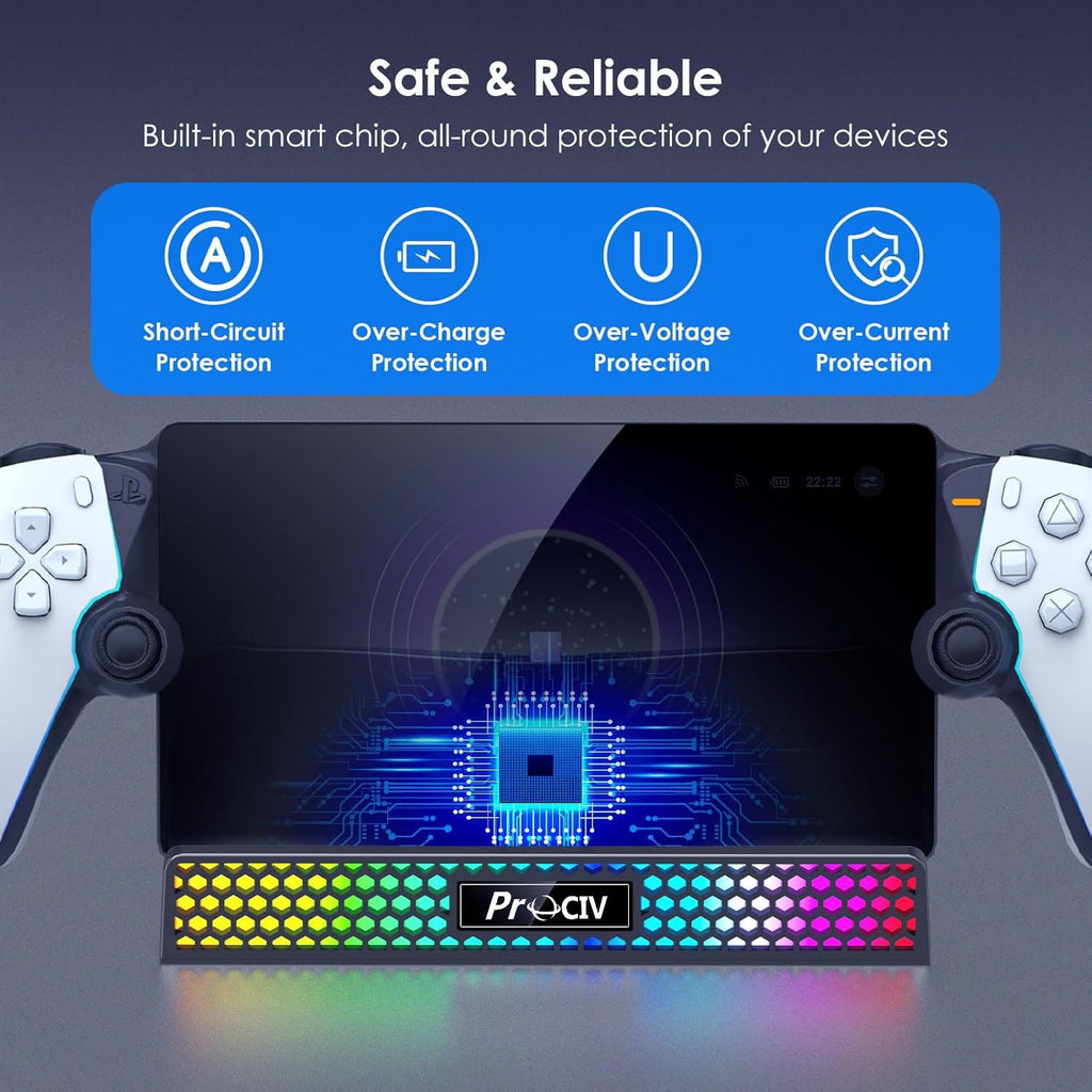 Charging Dock for PlayStation Portal 3 in 1 Charging Stand for PS5 Portal with 14 RGB Light and 4.9ft USB C Charging Cable Portable Charger Accessories for PlayStation Portal Remote Player(Black)