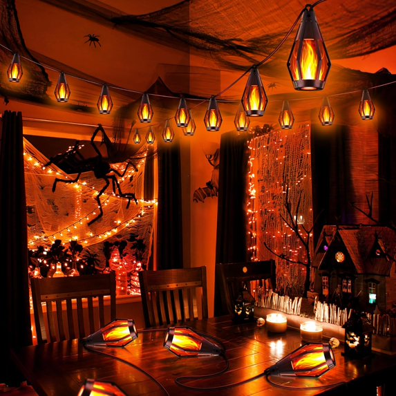 Solar Lights Outdoor String Lights, 30FT Solar String Lights Outdoor Waterproof Warm White with 10 Flickering Flame Light Bulbs, Patio Lights for Garden Backyard Gazebo Party Halloween Decoration