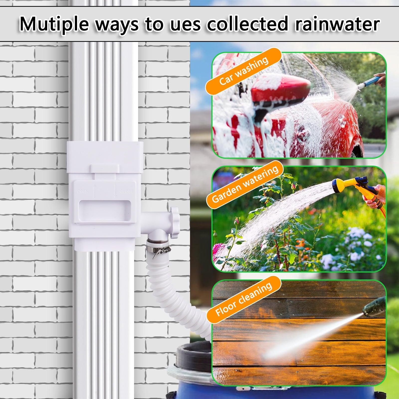 Rainwater Collection System Downspout Diverter Fits for 2 x 3 or 3 x 4 Gutter Downspouts Rain Barrel Diverter Kit with Adjustable Valve and Filter