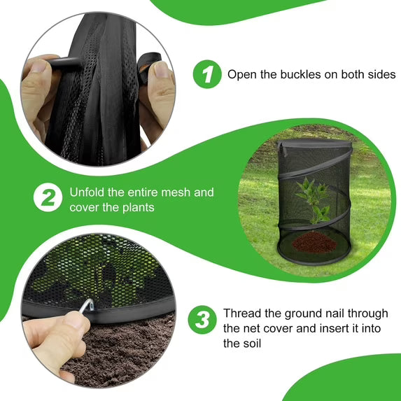 Garden Mesh Plant Cover, 4 Pack Pop Up Outdoor Plant Protector with Stakes, Garden Netting for Protecting Plant Vegetable Fruit from Birds Insects, 22.8" x 11.4" Foldable Plant Netting - Black