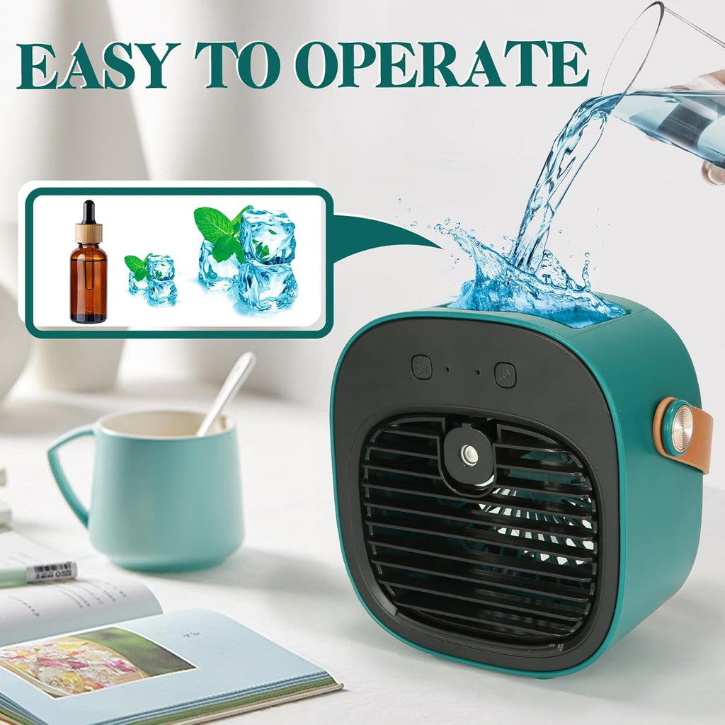 Air Fan Portable Rechargeable Personal Air Cooler Quiet Mini Air Conditioner Fan with 3 Speeds Desk Cooling Fan for Bedroom Car Home Camping Travel and Office