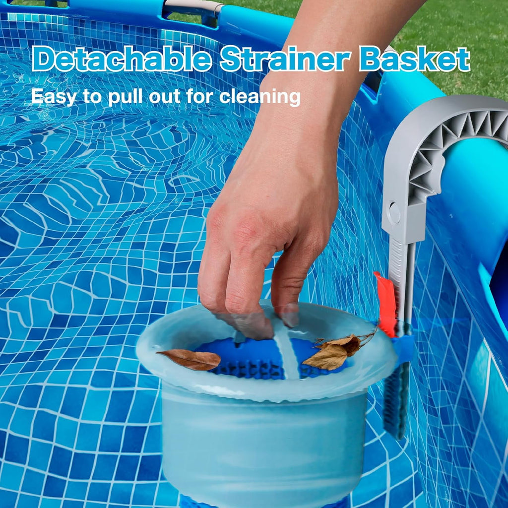 AmzDoer Pool Skimmer for Above Ground Pool Wall Mount Surface Skimmer with Removable Skimmer Basket Adjustable Height Bracket Floating Pool Skimmer Auto Skimming Debris & Pool Surface Leaves