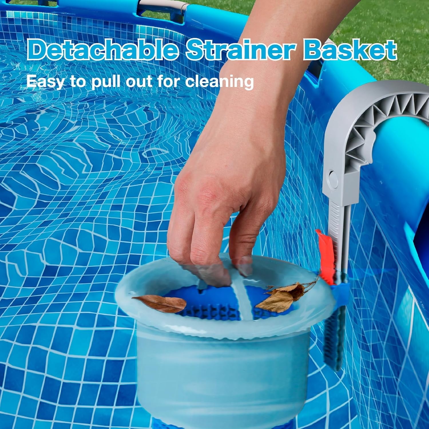 AmzDoer Pool Skimmer for Above Ground Pool Wall Mount Surface Skimmer with Removable Skimmer Basket Adjustable Height Bracket Floating Pool Skimmer Auto Skimming Debris & Pool Surface Leaves