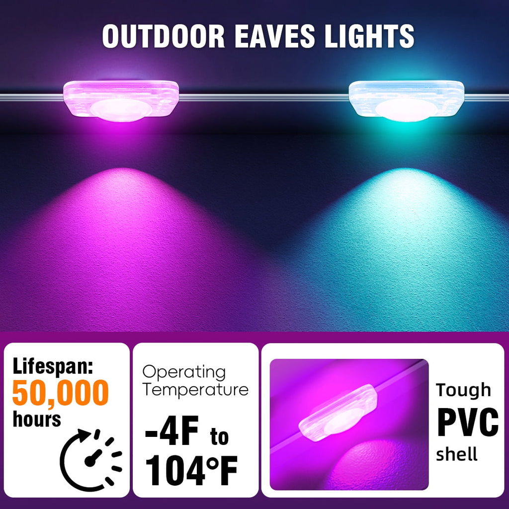 Permanent Outdoor Lights 100ft Smart RGB+IC App Control Outdoor Lights with 48 LEDs LED Eaves Lights IP67 Waterproof House Roof Outdoor Lighting for Party Daily Halloween Christmas Garden
