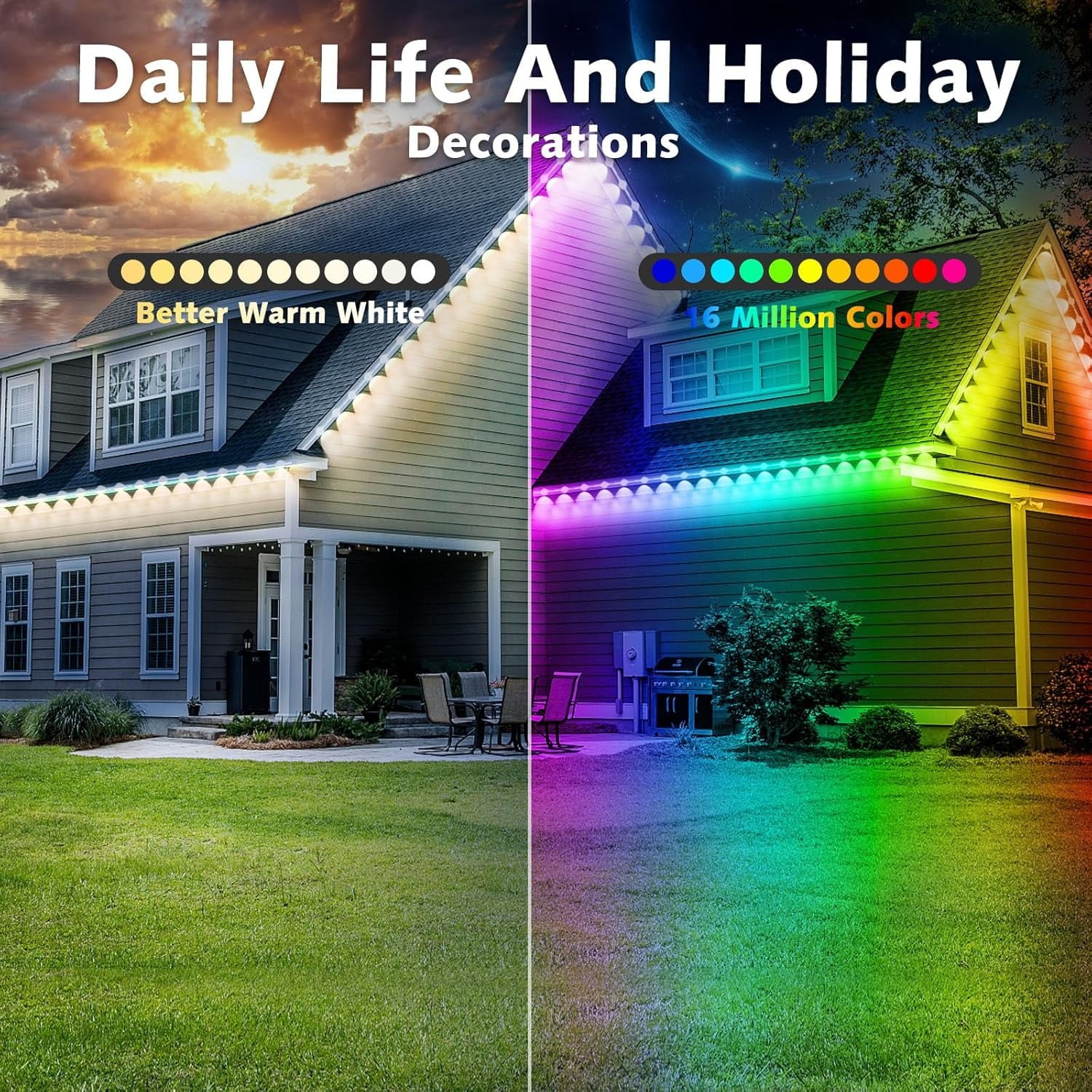 Prociv Permanent Outdoor Lights Waterproof 200FT 75LEDs Eaves Lights APP & Remote Control Color Changing Outdoor Lights with DIY Modes for for Party Daily Halloween Christmas Garden