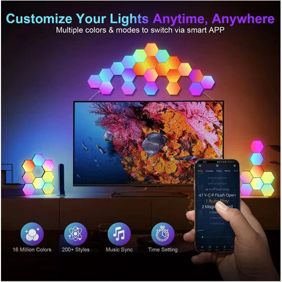 Hexagon Light Panels 12 Pack RGB LED Hexagon Wall Lights with APP & Remote Control Music Sync Lights for Living Room, Bedroom, Gaming Rooms Decor