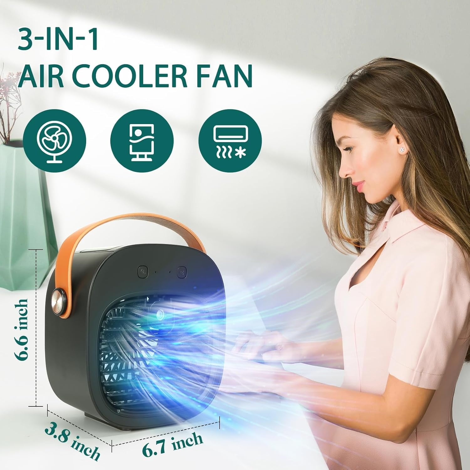 Air Fan Portable Rechargeable Personal Air Cooler Quiet Mini Air Conditioner Fan with 3 Speeds Desk Cooling Fan for Bedroom Car Home Camping Travel and Office
