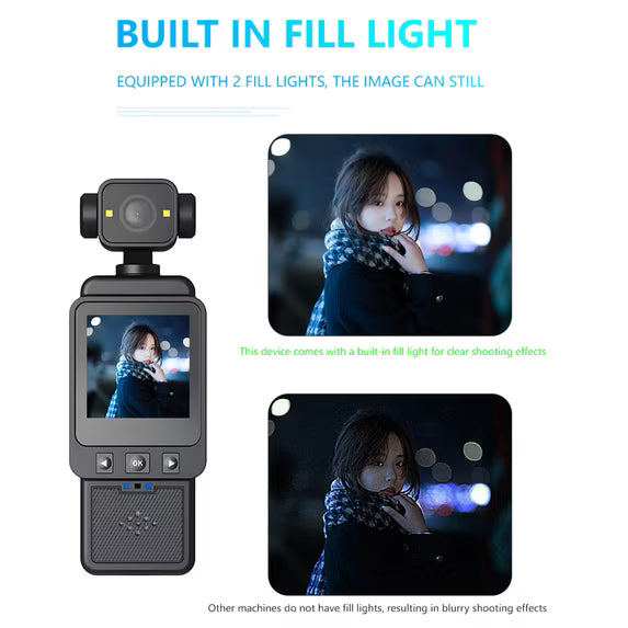 Mini Body Camera, 1080P FHD WiFi Video Camera with Audio and Photograph, Clip Pocket Vlog Camera for Daily Work Serving Records,180° Rotating Head, 120° Wide Angle, Built-in Flash, 64GB Card