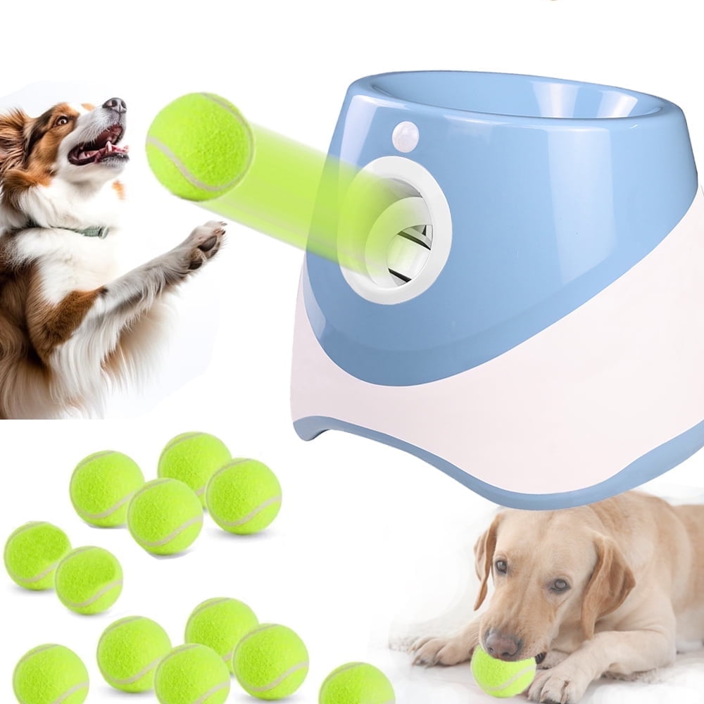 Ball Thrower for Dogs Interactive dog fetch machine Automatic Tennis Ball Launcher with 12 Tennis Balls Dog Ball Thrower Machine with 10-30Ft 3 Launching Distance for Small Dogs Indoor & Outdoor