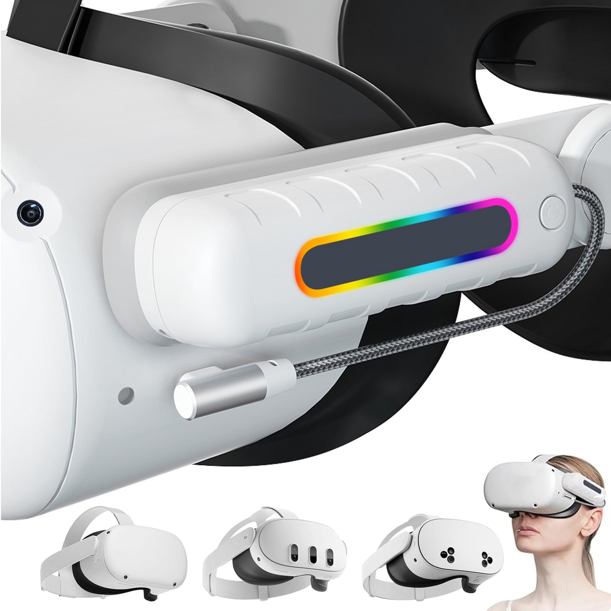 Battery Pack for Oculus Quest 2/3/3S RGB Light 5000mah Battery Pack For Meta Quest 2/Quest 3/Quest 3S VR Mini Power Bank High Speed VR Extend Battery Accessories Extra 2H-4H Playtime