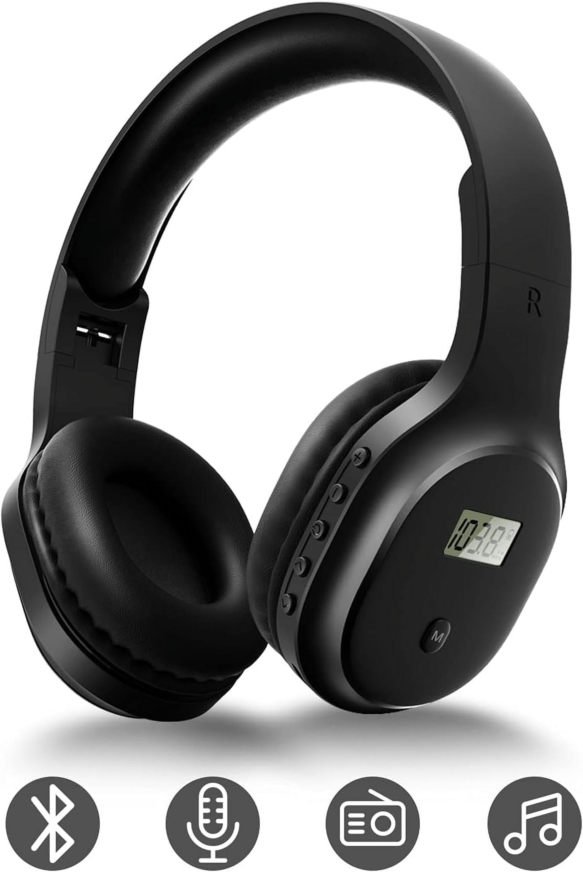 FM Radio Headphones with Bluetooth Rechargeable Portable Headset with Built-in Microphone Lightweight and Comfortable Ear Muffs for Jogging Cycling