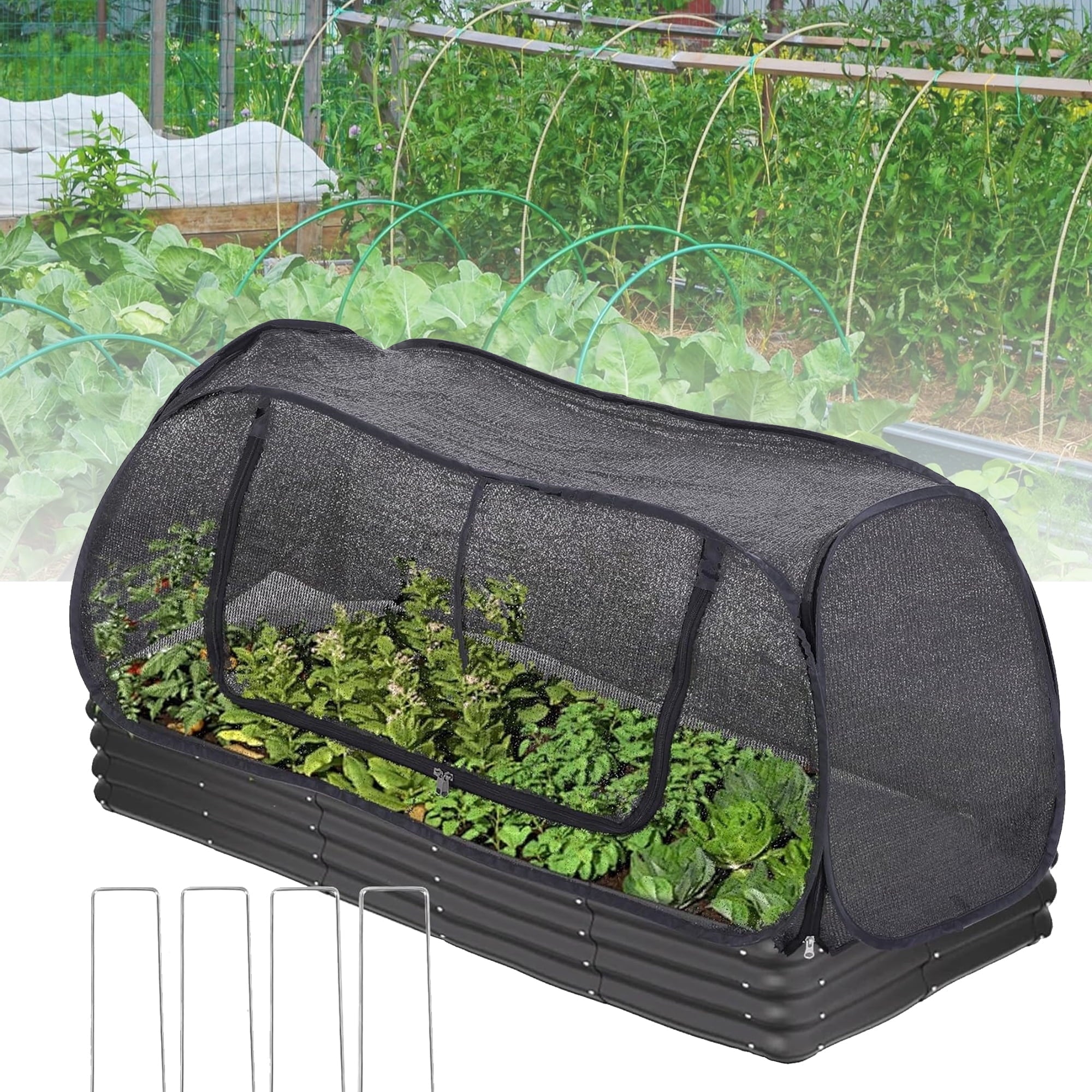 Garden Cover for Raised Flower Beds Garden Covers with Roll-up Zipper Door Plant Covers for Raised Garden Bed Freeze Protection Greenhouse Cover for Protecting Seedlings Fruits Vegetable Rows