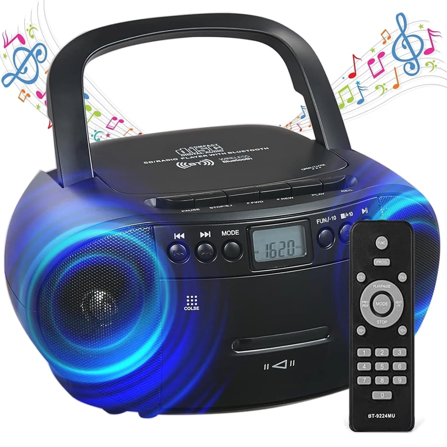 Amazup CD Player CD Cassette Player Combo with Bluetooth AM/FM Radio Stereo Sound with Remote Control AUX/USB Drive Tape Recording AC/DC Powered Headphone Jack for Home Senior Child