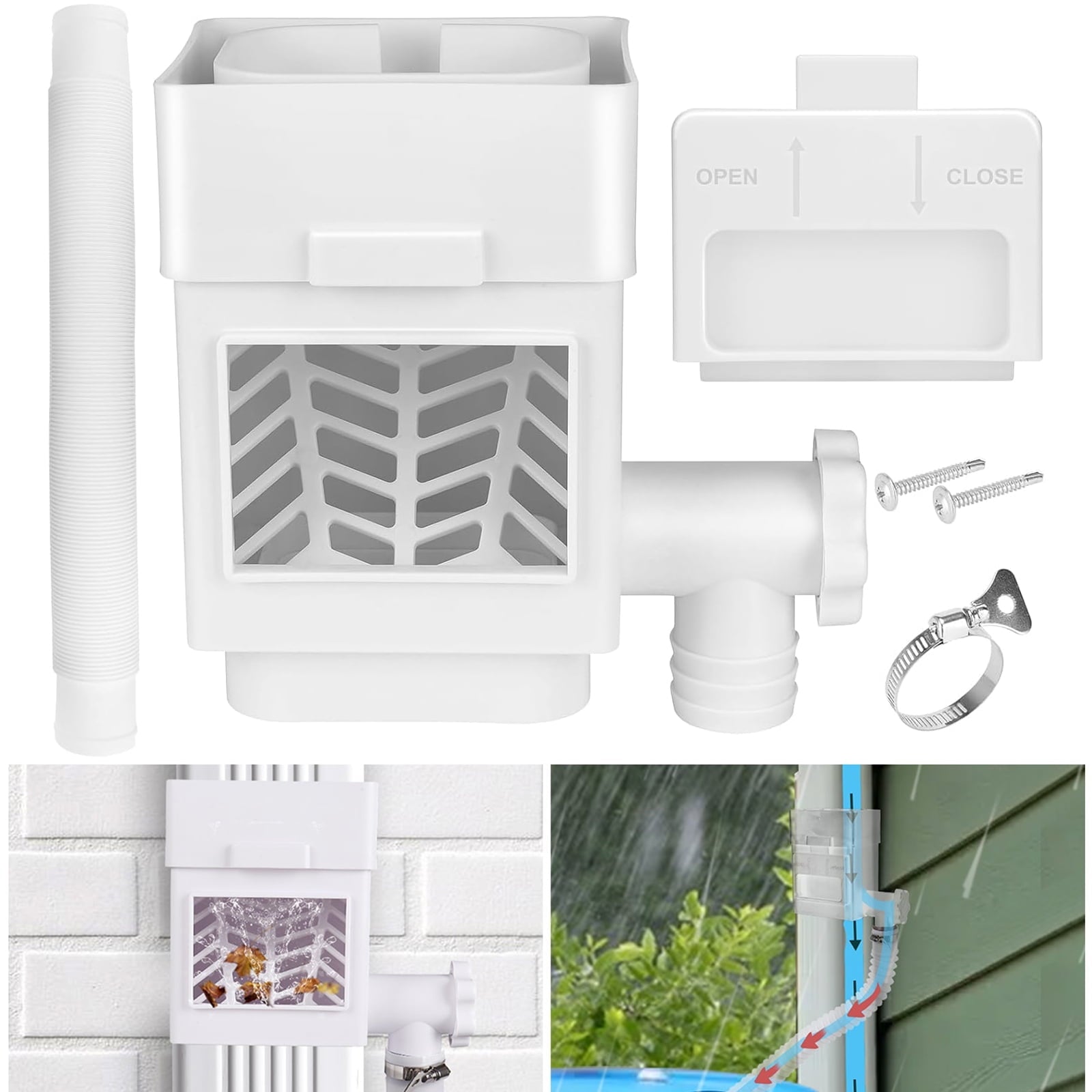 Rainwater Collection System Downspout Diverter Fits for 2 x 3 or 3 x 4 Gutter Downspouts Rain Barrel Diverter Kit with Adjustable Valve and Filter