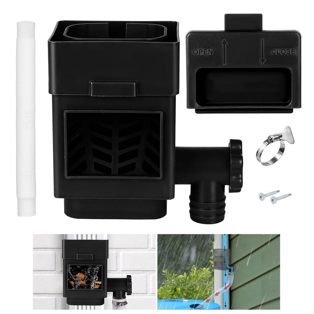 Rainwater Collection System Downspout Diverter Fits for 2 x 3 or 3 x 4 Gutter Downspouts Rain Barrel Diverter Kit with Adjustable Valve and Filter