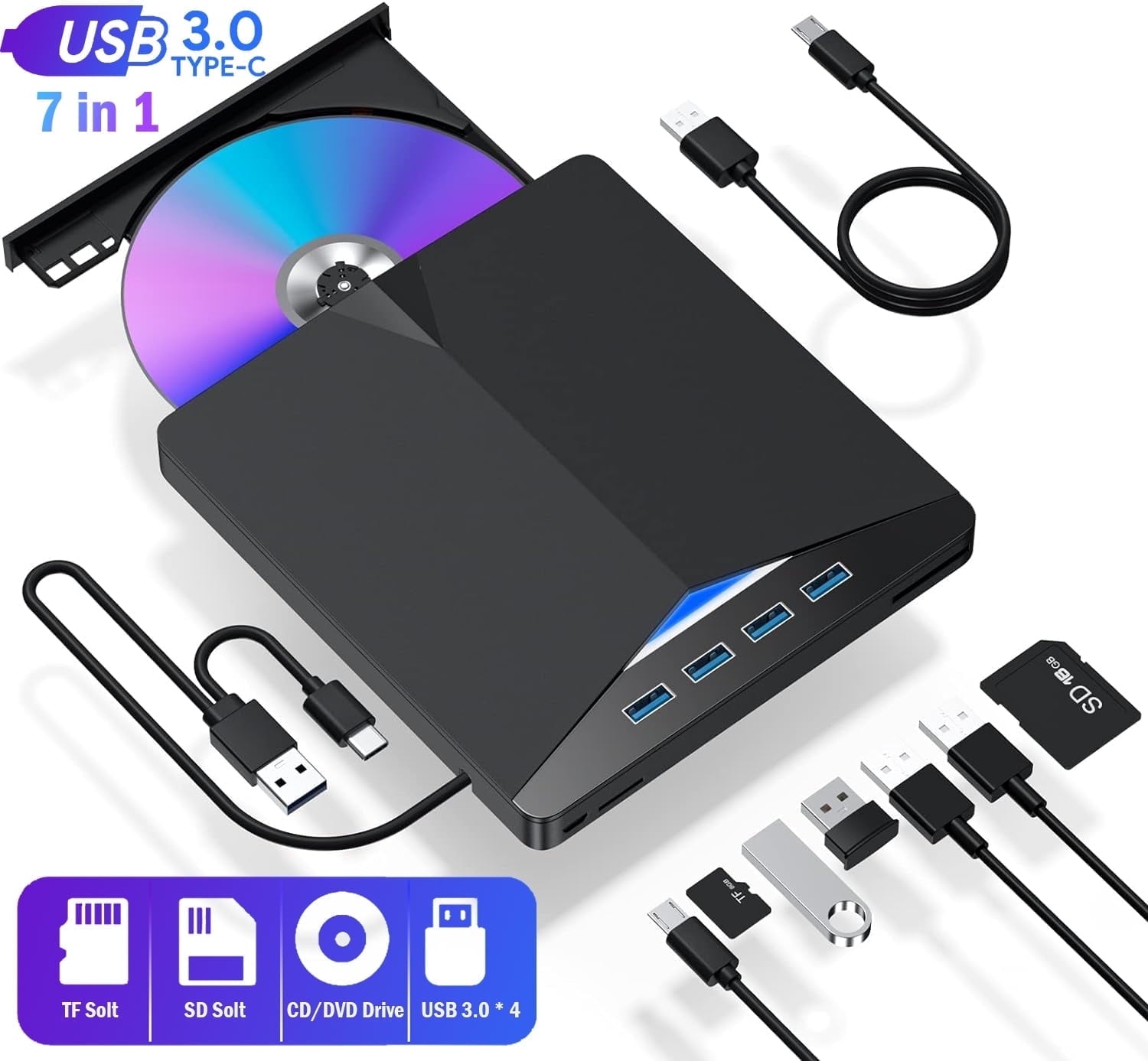 USB External CD DVD Drive for Laptop USB 3.0 DVD Player Portable CD/DVD Burner CD ROM External DVD Drive for Laptop Compatible with Laptop Desktop PC Windows 11/10/8/7 Linux Mac OS