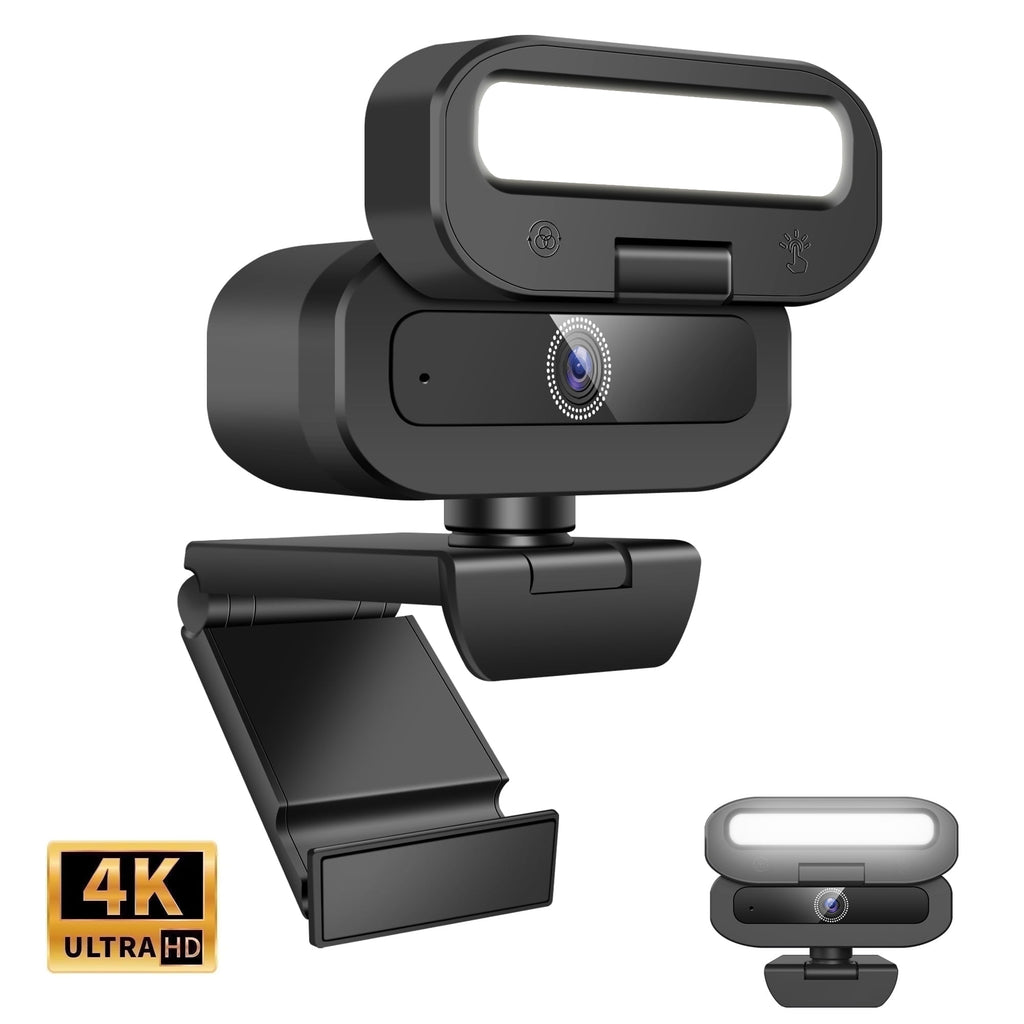 Webcam with Microphone 4K USB Webcam for PC Desktop & Laptop Ring Light and 3-Level Brightness Computer Camera with Privacy Cover & Tripod Stand for Computer/PC/Laptop/Desktop