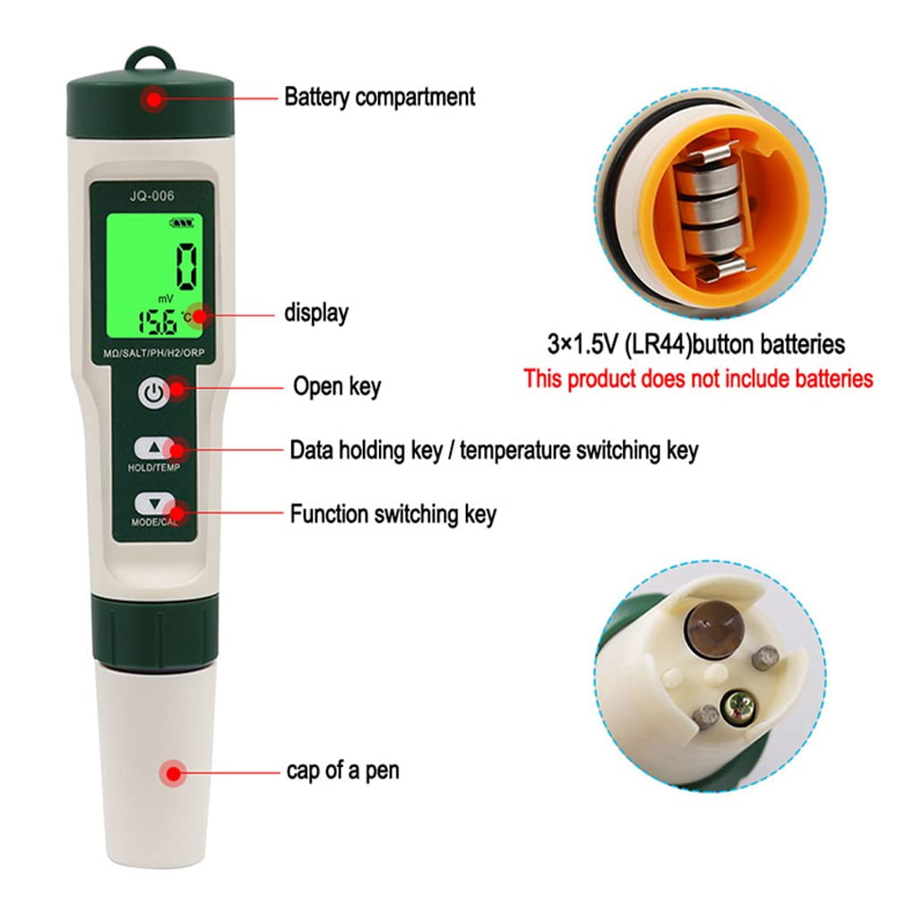 10 in 1 Digital Water Tester Meter PH/TDS/EC/Salinity/SG/ORP/Hydrogen-rich/Resistivity/Temp/Nutrient Solution Water Tester Pen for Drinking Water Hydroponics Plant Fish Tank Pool Salt Tester