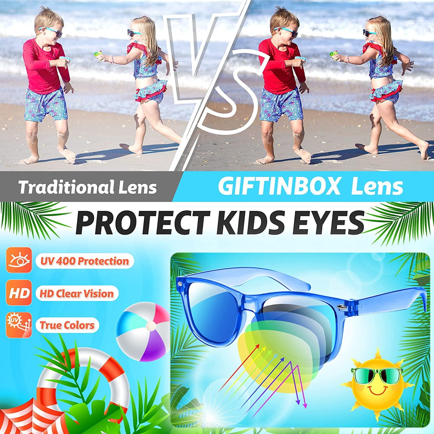 Prociv 24 Pack Kids Sunglasses Bulk Kids Sunglasses Party Favor Neon Translucent Sunglasses with UV400 Protection Boys Girls Age 3-8 Beach Pool Birthday Party Supplies