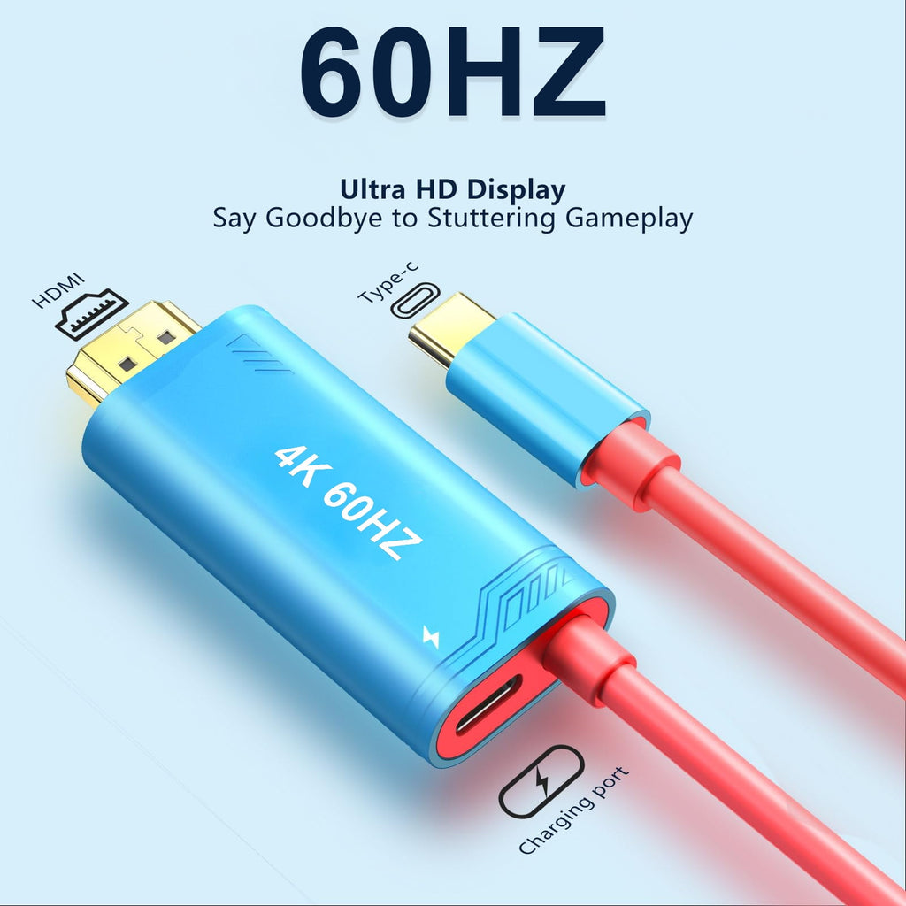 Switch 2 HDMI Cable Dock Base Station 4K/60 Hz 48 Gbps USB C 3.2 to HDMI 2.0 6.6 ft Portable Travel TV Adapter Cord Compatible with Nintendo Switch 2/2017/OLED(Blue)